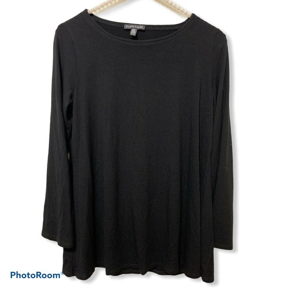 Eileen Fisher black jersey blouse size XS long sleeve #r17vf